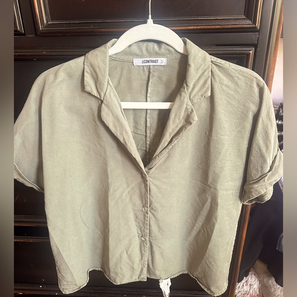 Sage Green Button Down Blouse - Medium